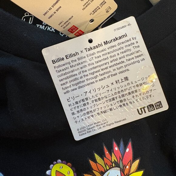 Uniqlo Billie Eilish Takashi Murakami Black Mens Graphic T-Shirt Tee Size Medium - Picture 8 of 12